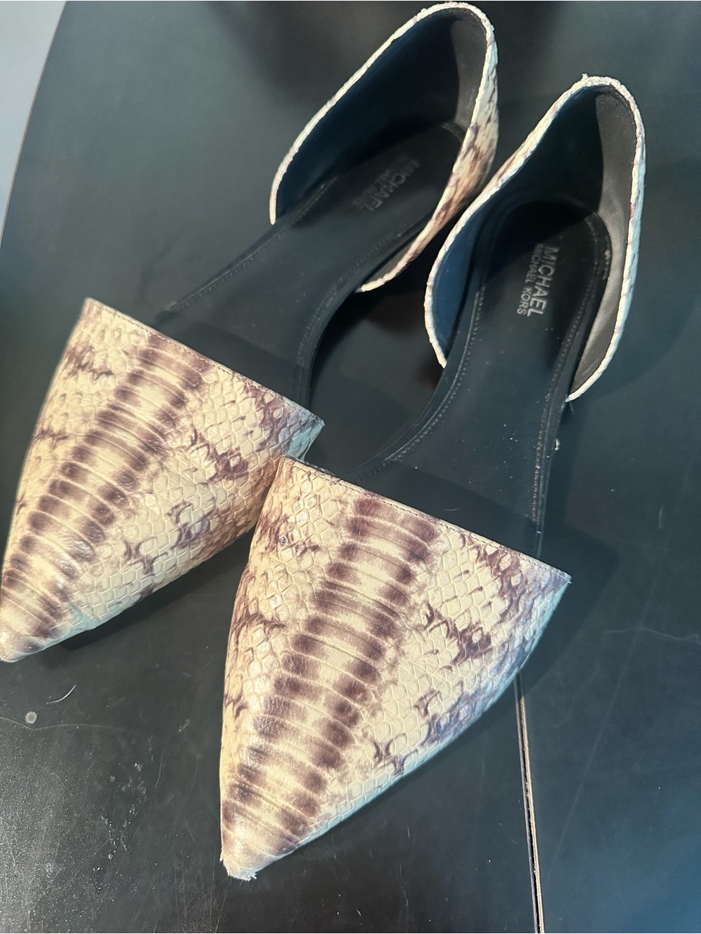 Michael Kors Snake-Print D'Orsay Flats in Beige and Brown